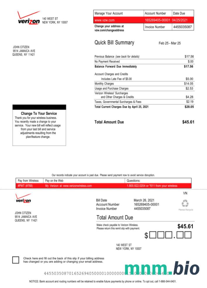 USA Verizon rachunek za media Word i szablon PDF, Wersja 3